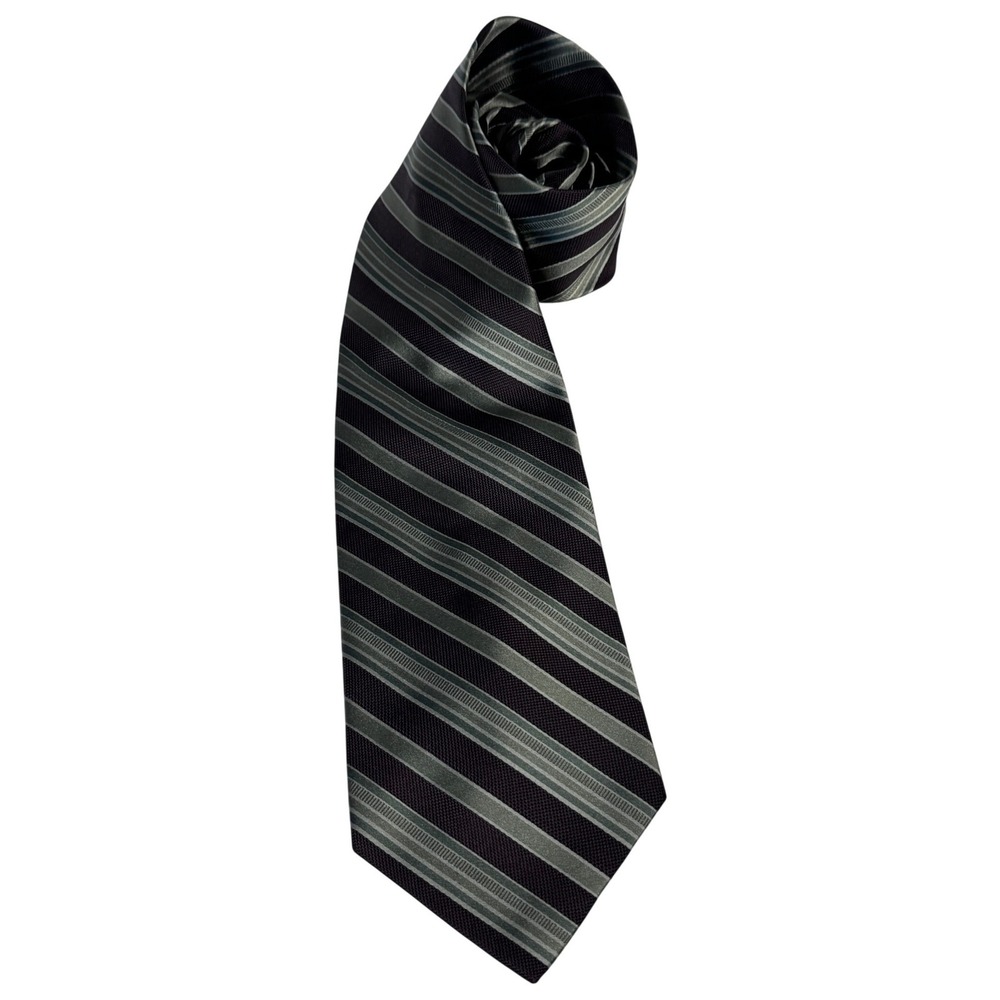 Campia Moda Mens Silk Necktie Black Grey Silver Diagonal Striped Formal Tie